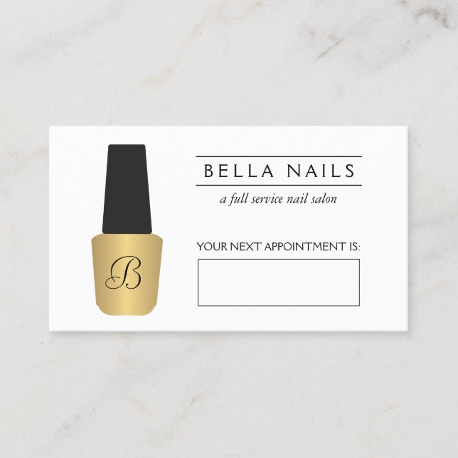 Nail Salon Monogram Faux Gold Polish Appointment Card (Front)