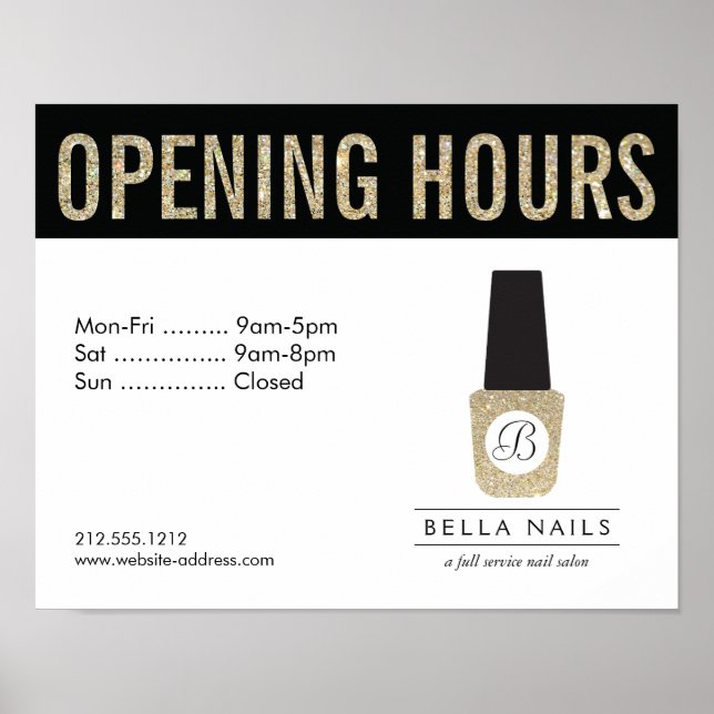 Nail Salon Monogram on Gold Glitter Nail Polish Poster (Front)