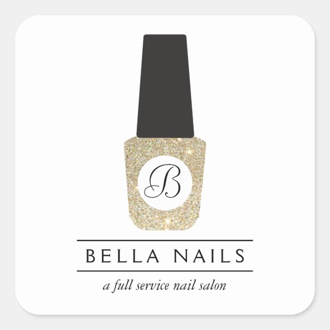 Nail Salon Monogram on Gold Glitter Nail Polish Square Sticker (Front)