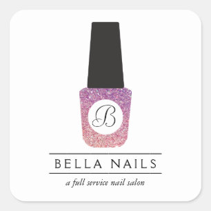 Nail Salon Monogram on Purple Glitter Nail Polish Square Sticker