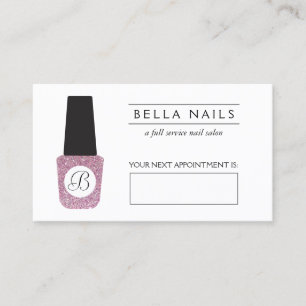 Nail Salon Monogram Pink Glitter Appointment Card