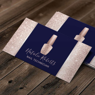 Nail Salon Navy Rose Gold Glitter Polish Manicure Business Card