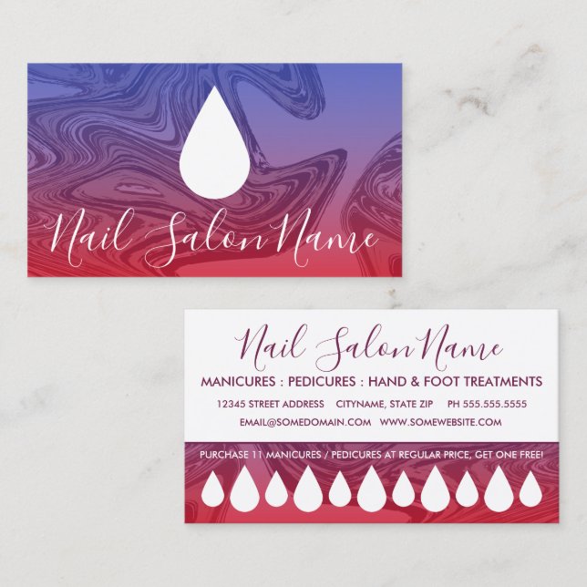 nail salon paint swirl loyalty punch card (Front/Back)
