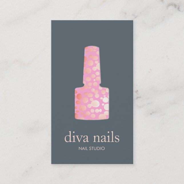 Nail Salon Pink and Gold Nail Polish Bottle Logo Business Card (Front)