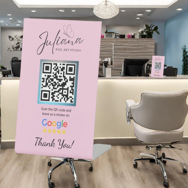 Nail Salon Pink Google Review Pedestal Stand Pedestal Sign (Creator Uploaded)