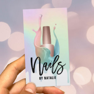 Nail Salon Polish Bottle Pastel Rainbow Drips Business Card