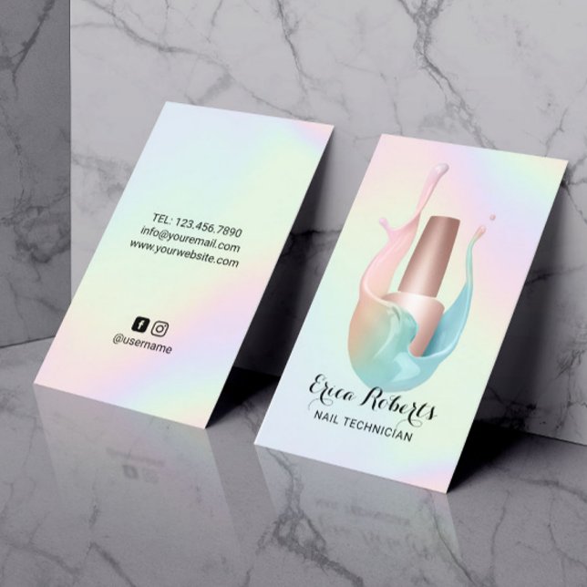 Nail Salon Polish Bottle Pastel Unicorn Splash Business Card (Creator Uploaded)