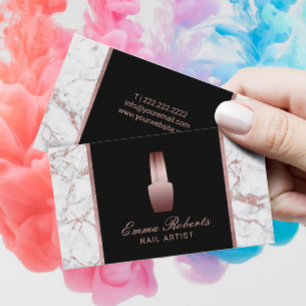 Nail Salon Polish Makeup Artist Rose Gold Marble Business Card