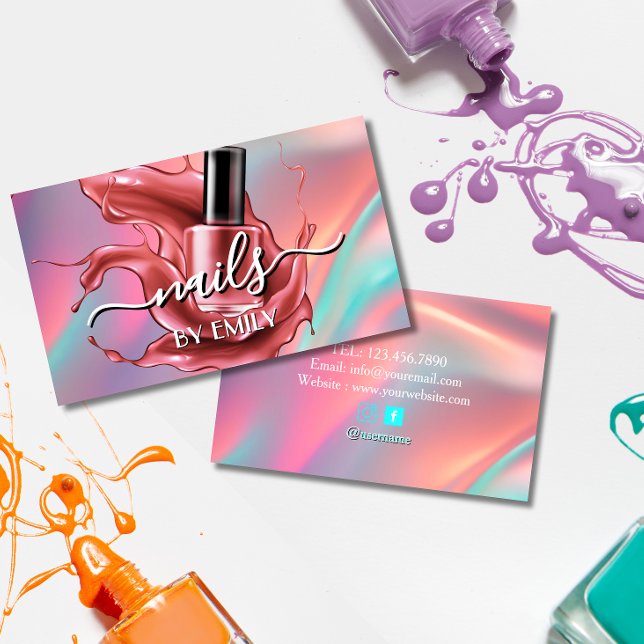 Nail Salon Polish Manicurist Pastel Holographic Business Card (Creator Uploaded)