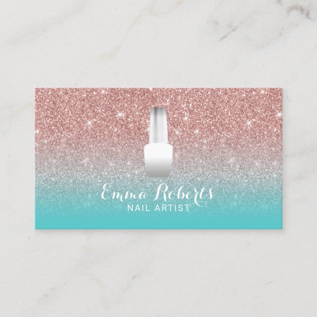 Nail Salon Polish Manicurist Rose Gold Turquoise Business Card (Front)