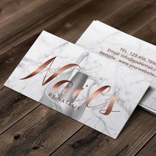 Nail Salon Polish Manicurist Rose Gold Typography Business Card (Creator Uploaded)