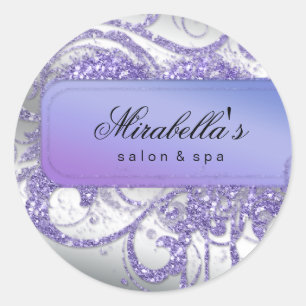 Nail Salon Purple Glitter Elegant Bling Classic Round Sticker