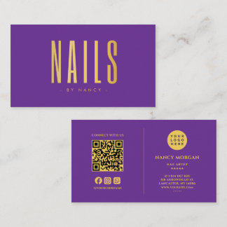 Nail Salon QR Code Logo Purple And Gold Business Card