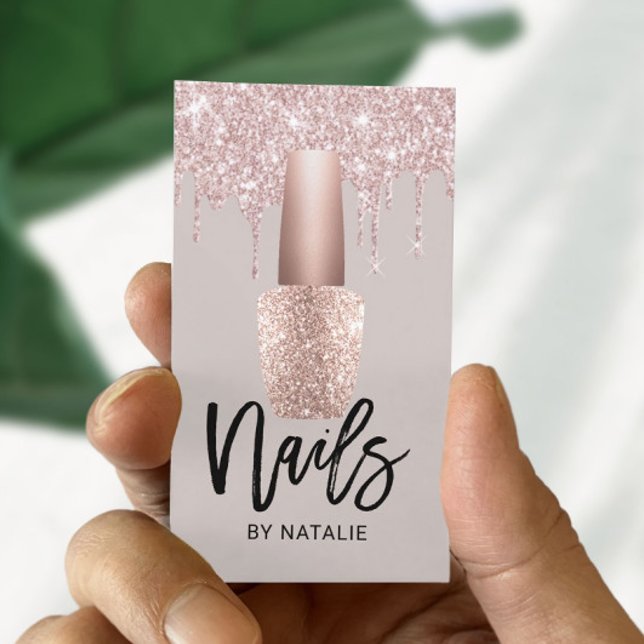 Nail Salon Rose Gold Drips Typography Manicurist  Business Card (Creator Uploaded)