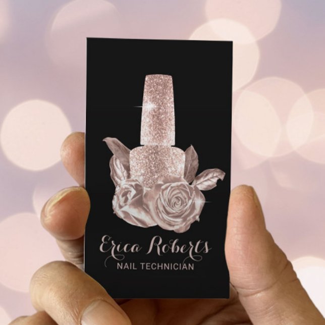 Nail Salon Rose Gold Floral Polish Manicurist  Business Card (Creator Uploaded)