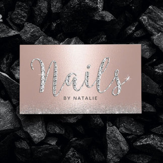 Nail Salon Rose Gold Lux Diamond Typography Business Card