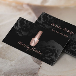 Nail Salon Rose Gold Polish Bottle Black Floral Business Card