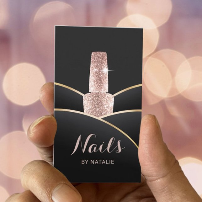 Nail Salon Rose Gold Polish Manicurist Black Gold Business Card (Creator Uploaded)