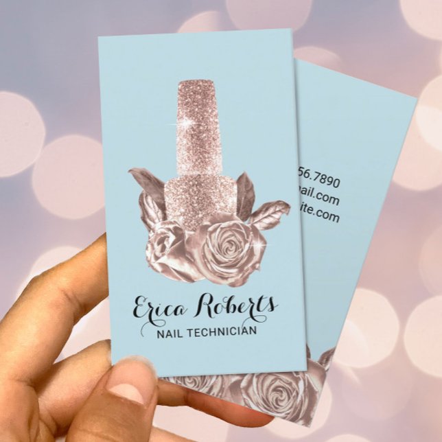 Nail Salon Rose Gold Polish Mint Blue Manicurist  Business Card (Creator Uploaded)