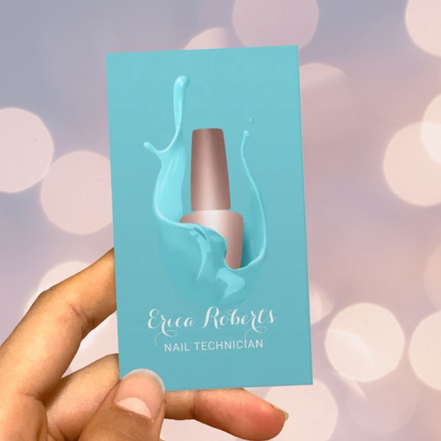 Nail Salon Rose Gold Polish Turquoise Splash Business Card (Creator Uploaded)