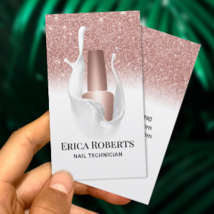 Nail Salon Rose Gold White Splash Makeup Artist  Business Card