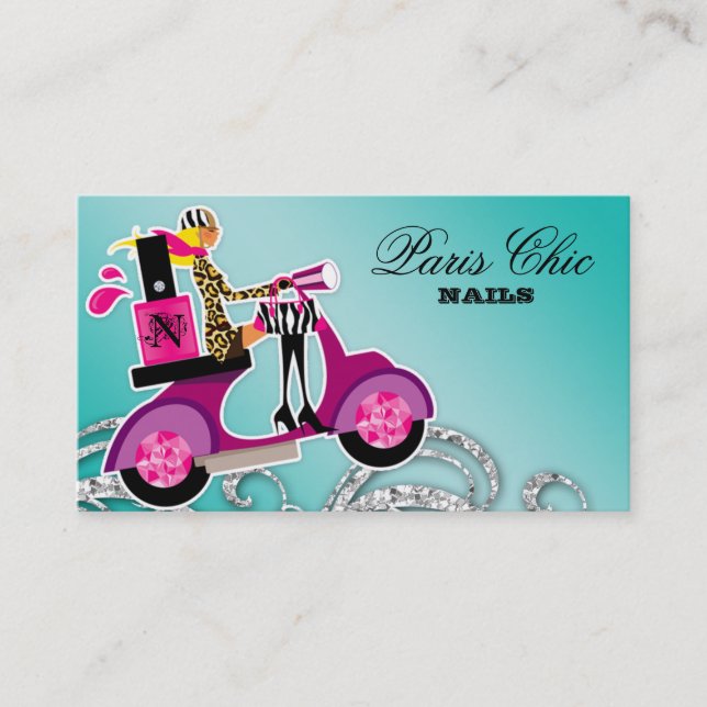 Nail Salon Scooter Girl Glitter Polish Swirls Business Card (Front)