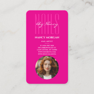 Nail Salon Script Photo Qr Code Hot Pink Business Card