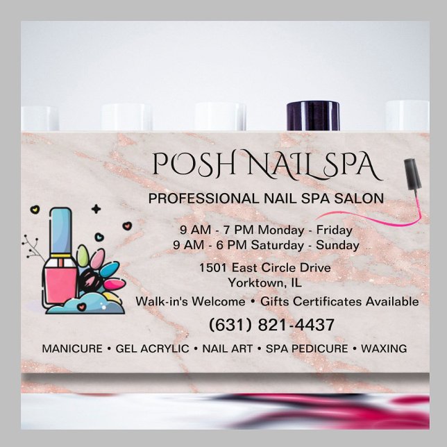 Nail Salon Spa Technician Blush Rose Marble    Business Card (Creator Uploaded)