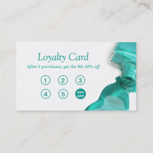Nail Salon Teal Green Glitter Loyalty Punch Card