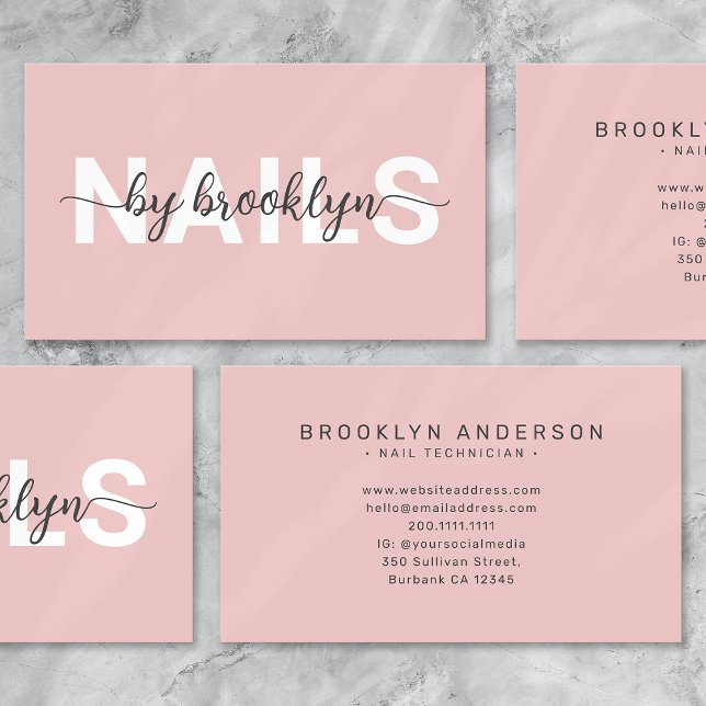 Nail Salon Typography Blush Pink Business Card (Creator Uploaded)