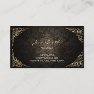 Nail Salon Vintage Framed Dark Damask Business Card