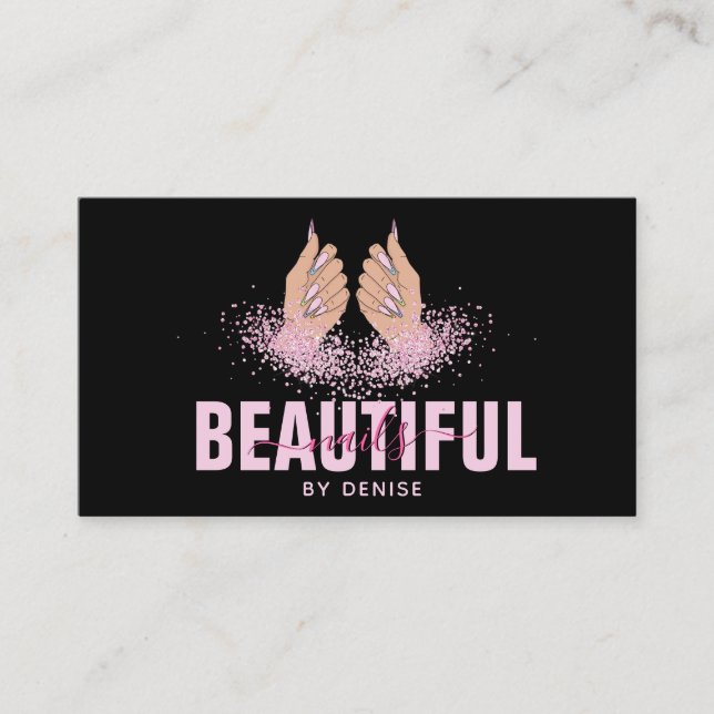 nail salon woman hand holograph nails technician   business card (Front)