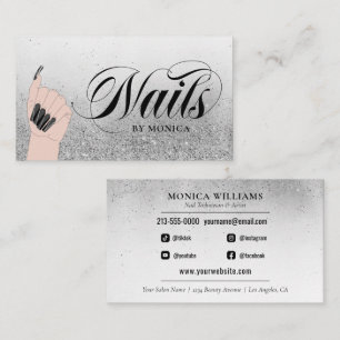 Nail Shop Manicure Tech Silver Black Glam Glitter  Business Card