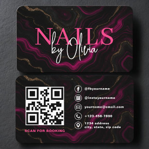 Nail Specialist Artist QR Code Pink Black Business Card