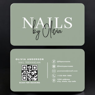 Nail Specialist Artist Sage Green QR Code Business Card