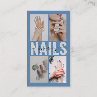Nail Specialist Dusty Blue Photo Collage QR Code Business Card