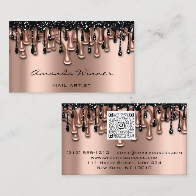 Nail Studio Drips Rose QR Code Logo Wax Body Care  Business Card (Front/Back)