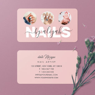 ​Nail Tech 3 Photo Collage Dusty Pink Business Card