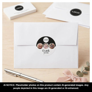 Nail Tech 3 Photo Logo Black And White Thank You Classic Round Sticker