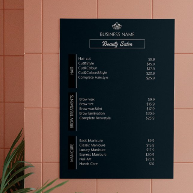 Nail Tech Aesthetician Price List Black White Grey Poster (Nail Tech Esthetician Price List Black White Gray Poster)