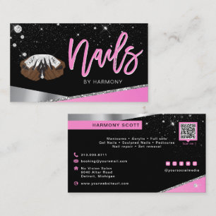 Nail Tech Artist Glam Pink Silver Diamond Salon Bu Business Card