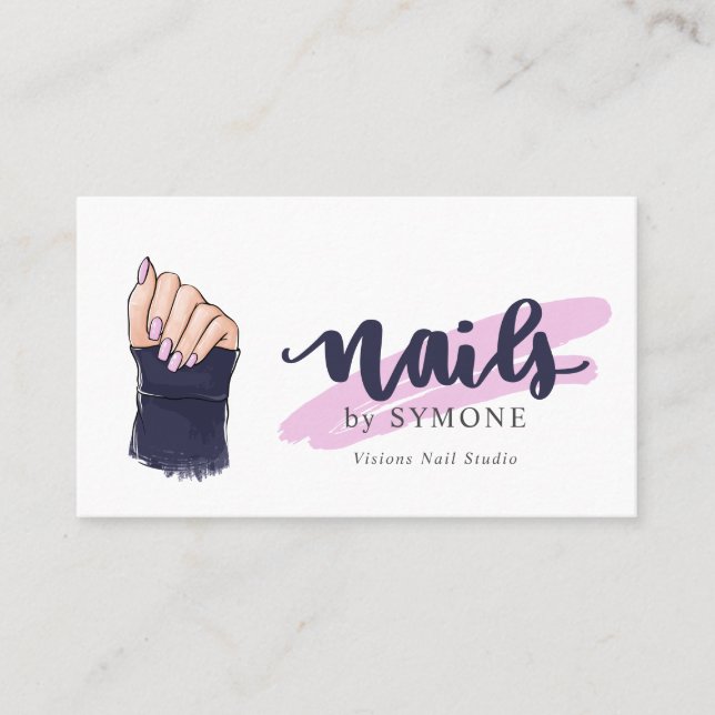 Nail Tech Beauty Salon Hand Illustration Business Card (Front)