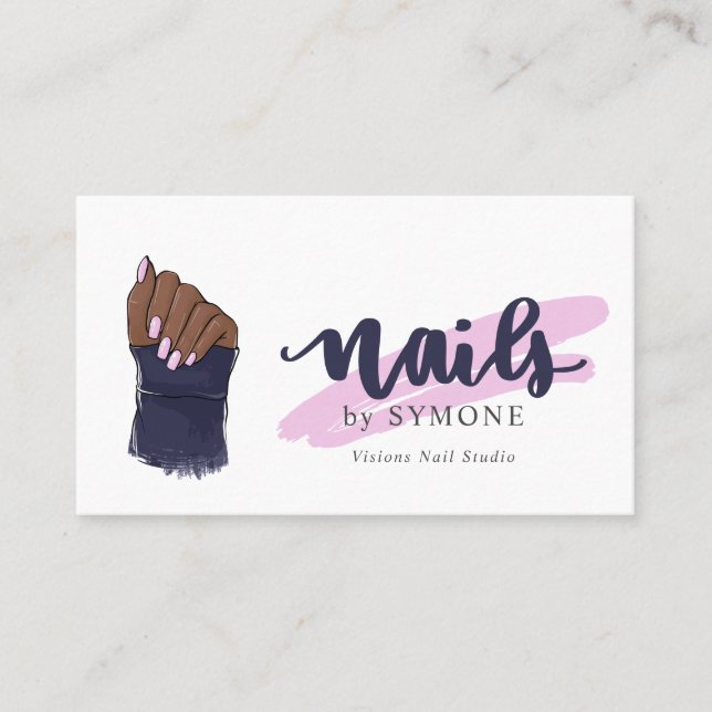 Nail Tech Beauty Salon Illustrated Pretty Hand Business Card (Front)