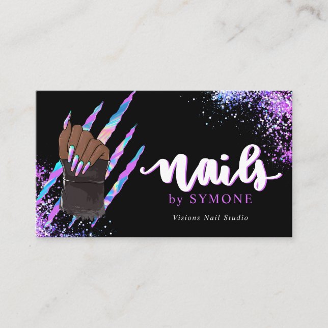 Nail Tech Bold Holographic Your Logo Business Card (Front)