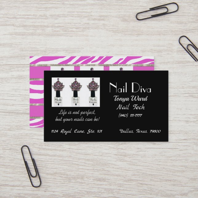 “Nail Tech Diva” Nail Technician  Business Card (Front/Back In Situ)