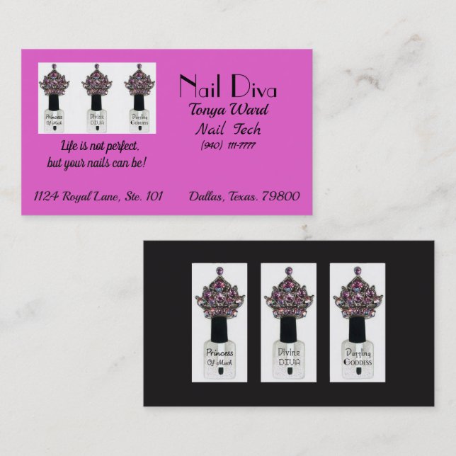 “Nail Tech Diva” Nail Technician  Business Card (Front/Back)