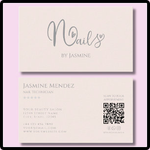 Nail Tech Earthy Champagne Pink QR Social Icons Business Card