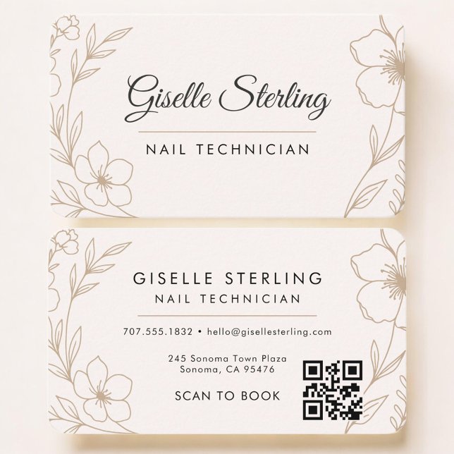 Nail Tech Floral QR Code Professional Business Card (Creator Uploaded)