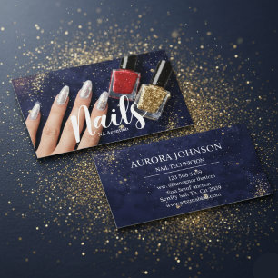 Nail Tech Glam Navy glitter Business Card