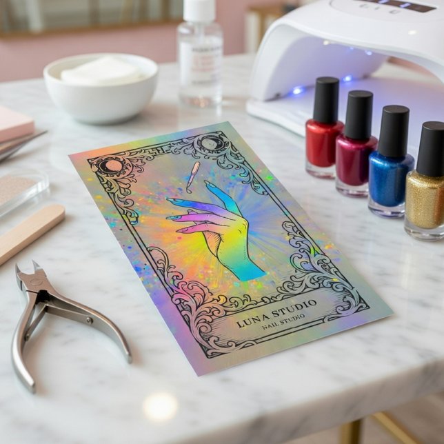 Nail Tech | Holographic Celestial Nail Studio Business Card (Creator Uploaded)